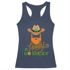 Funny St Patricks Cowboy Racerback Tank Top Howdy Go Lucky Irish Western TS02 Navy Print Your Wear