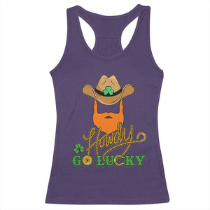 Funny St Patricks Cowboy Racerback Tank Top Howdy Go Lucky Irish Western TS02 Purple Print Your Wear