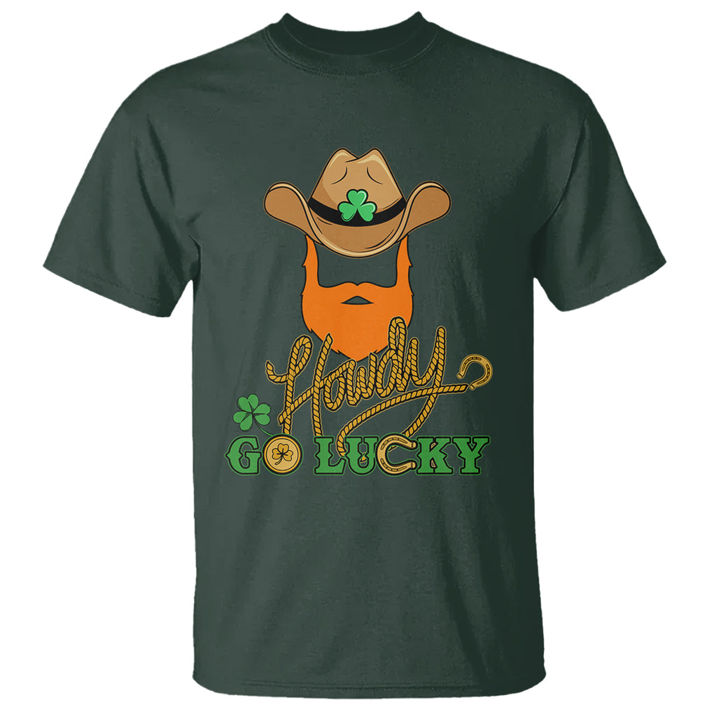 Funny St. Patricks Cowboy T Shirt Howdy Go Lucky Irish Western TS02 Dark Forest Green Printyourwear