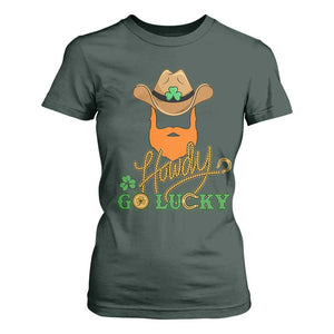 Funny St Patricks Cowboy T Shirt For Women Howdy Go Lucky Irish Western TS02 Dark Forest Green Print Your Wear