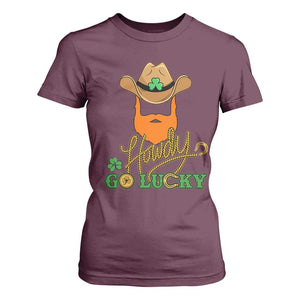 Funny St Patricks Cowboy T Shirt For Women Howdy Go Lucky Irish Western TS02 Maroon Print Your Wear