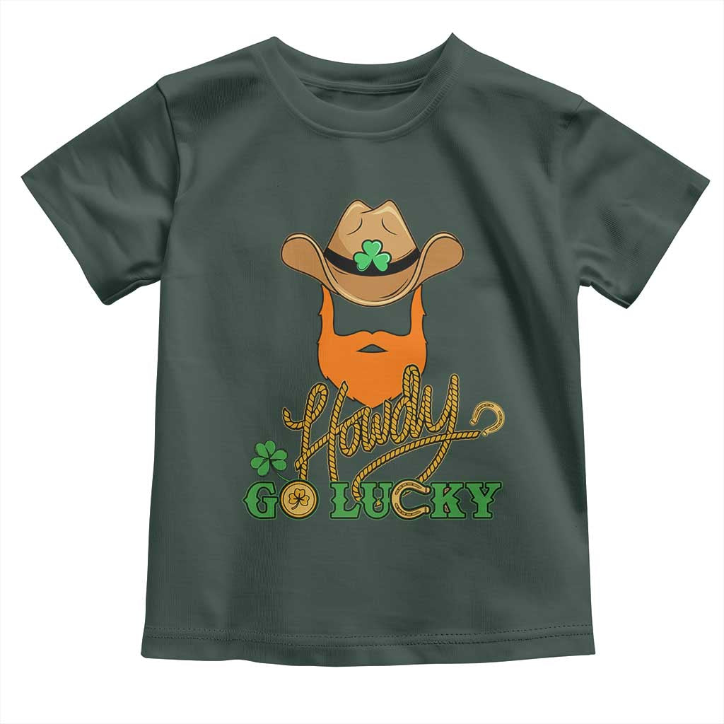 Funny St Patricks Cowboy Toddler T Shirt Howdy Go Lucky Irish Western TS02 Dark Forest Green Print Your Wear