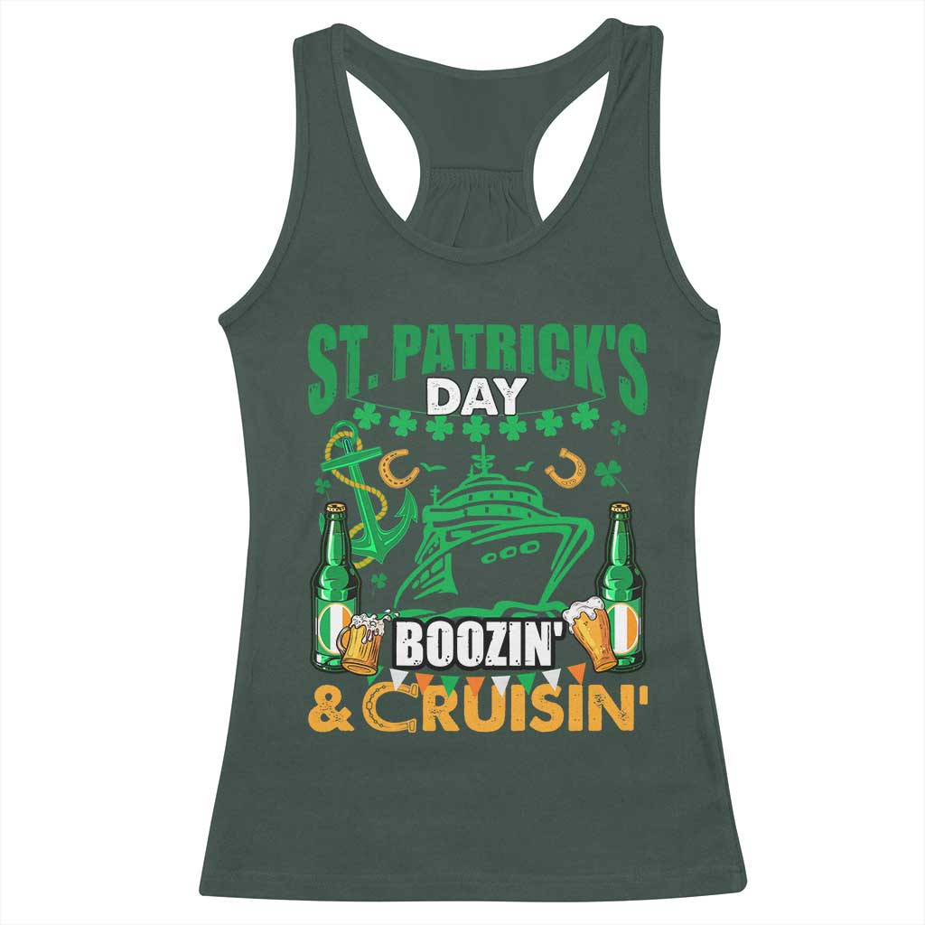 Funny St Patricks Cruise Racerback Tank Top Boozin' Cruisin' Drinking Squad Family Group Matching TS02 Dark Forest Green Print Your Wear