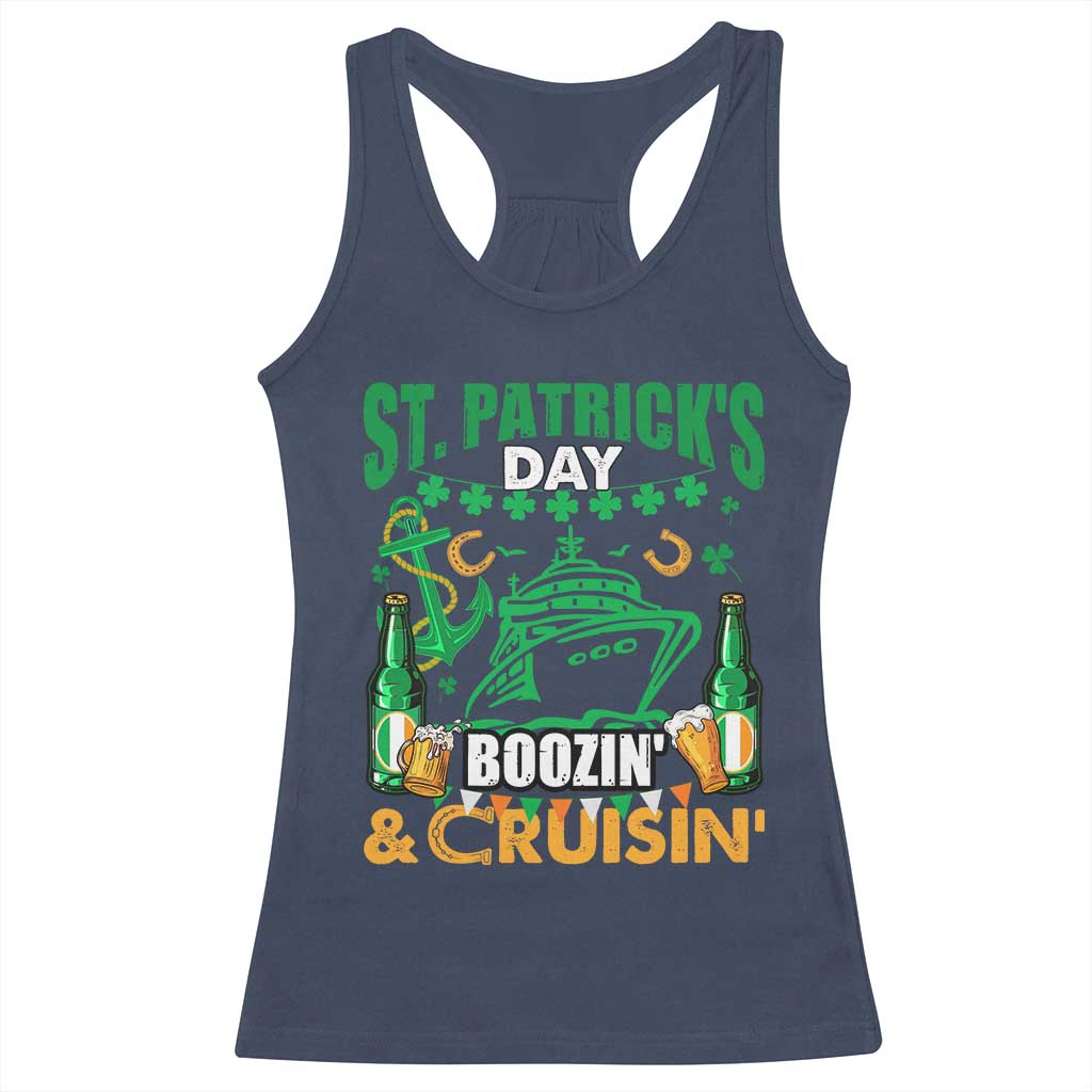 Funny St Patricks Cruise Racerback Tank Top Boozin' Cruisin' Drinking Squad Family Group Matching TS02 Navy Print Your Wear