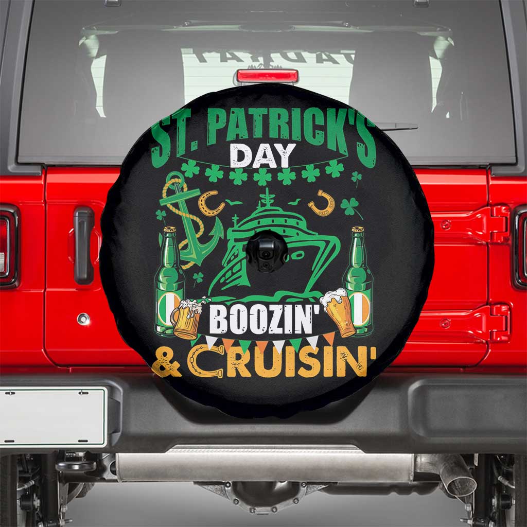 Funny St Patricks Cruise Spare Tire Cover Boozin' Cruisin' Drinking Squad Family Group Matching TS02 Black Print Your Wear