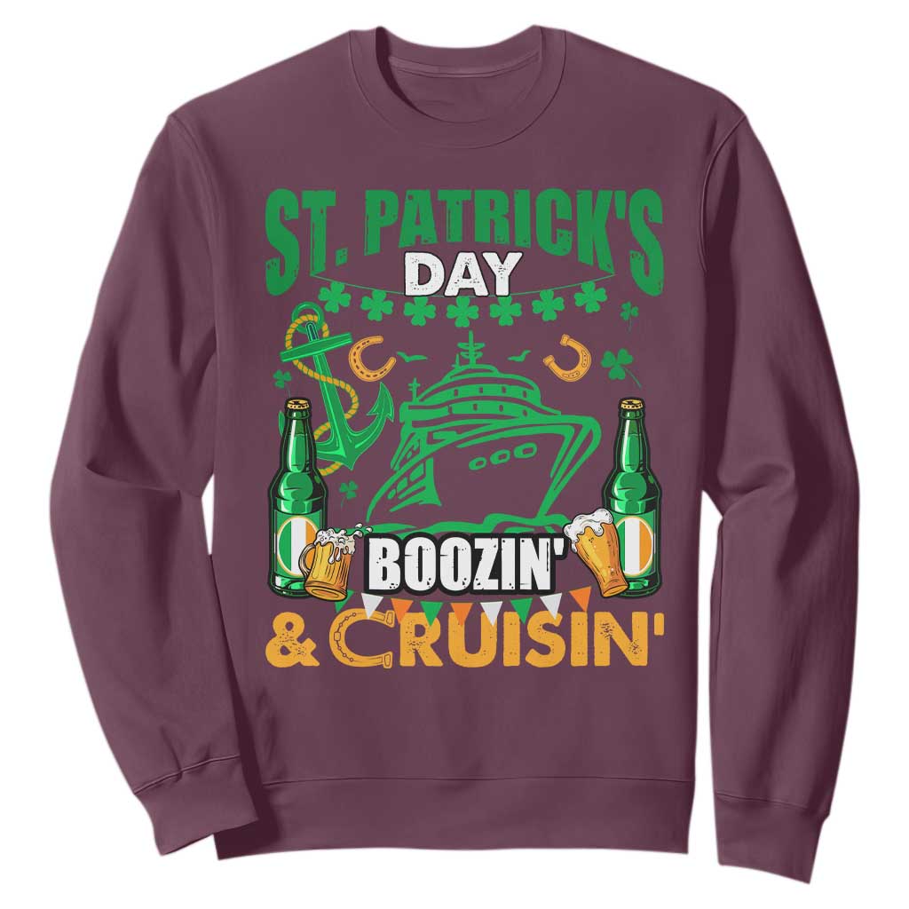 Funny St. Patricks Cruise Sweatshirt Boozin' Cruisin' Drinking Squad Family Group Matching TS02 Maroon Printyourwear