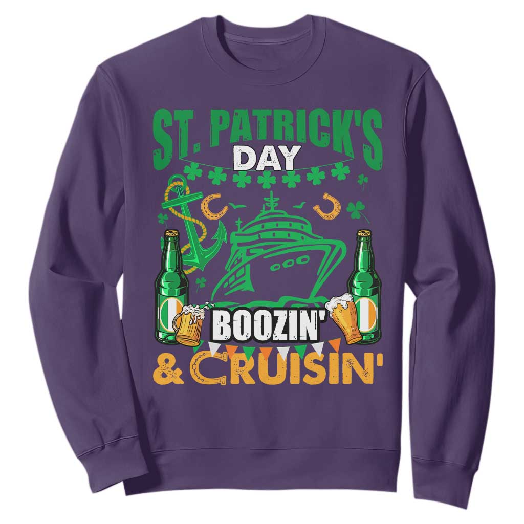 Funny St. Patricks Cruise Sweatshirt Boozin' Cruisin' Drinking Squad Family Group Matching TS02 Purple Printyourwear