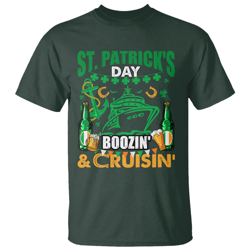 Funny St. Patricks Cruise T Shirt Boozin' Cruisin' Drinking Squad Family Group Matching TS02 Dark Forest Green Printyourwear
