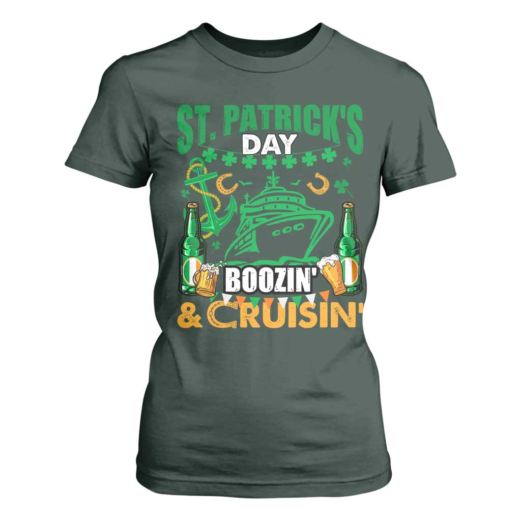 Funny St Patricks Cruise T Shirt For Women Boozin' Cruisin' Drinking Squad Family Group Matching TS02 Dark Forest Green Print Your Wear