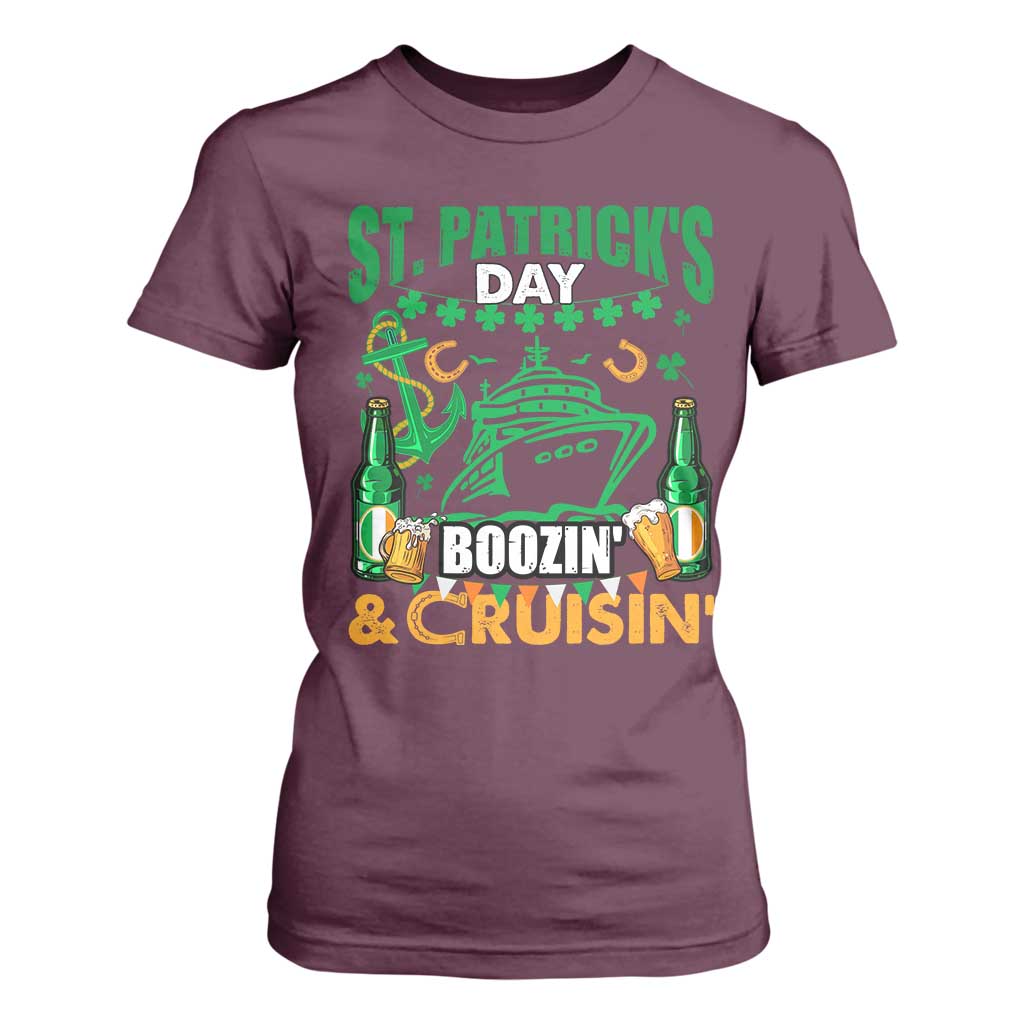 Funny St Patricks Cruise T Shirt For Women Boozin' Cruisin' Drinking Squad Family Group Matching TS02 Maroon Print Your Wear
