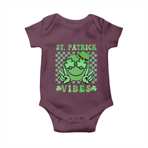 Funny St Patricks Day Baby Onesie St Patrick Vibes Retro Groovy TS02 Maroon Print Your Wear