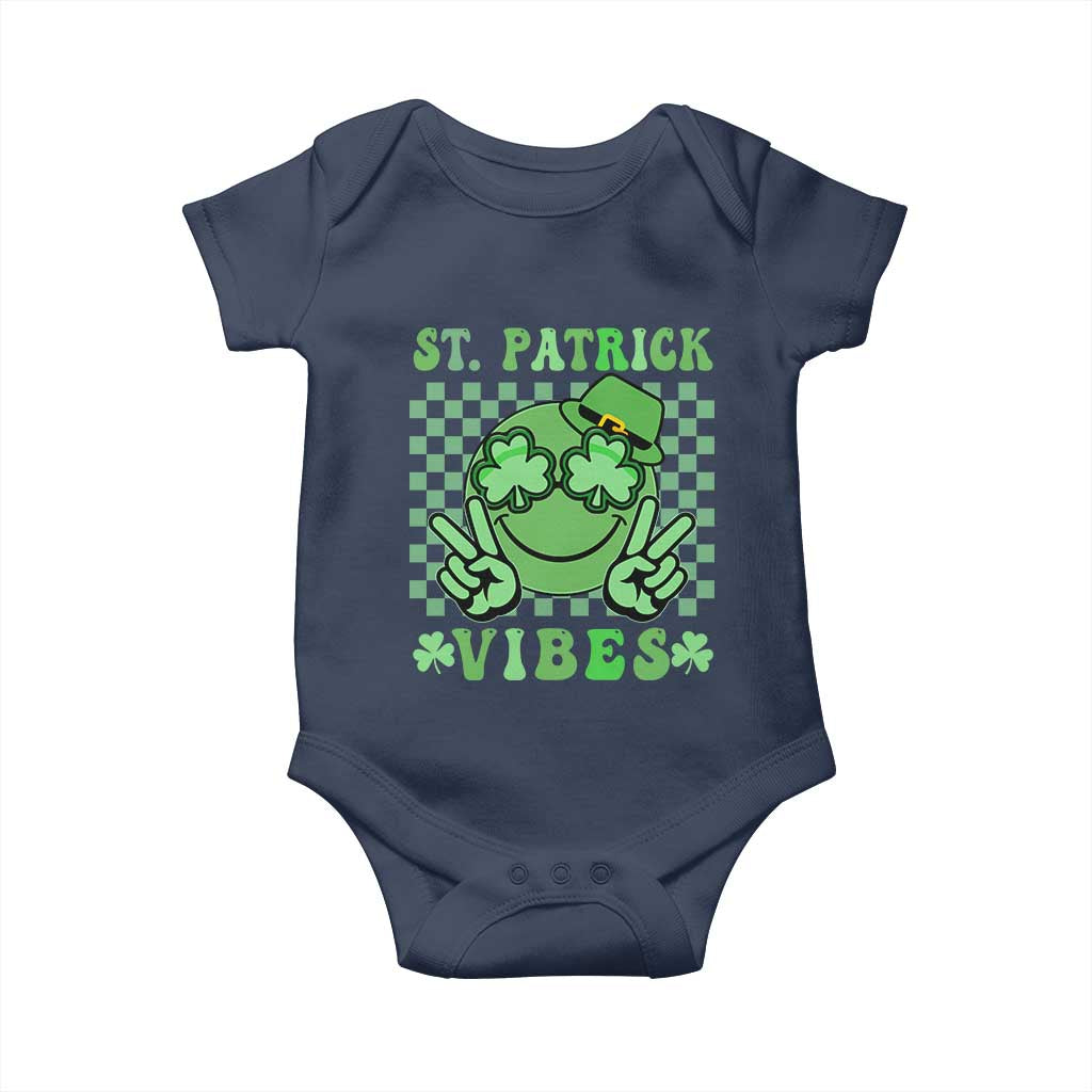 Funny St Patricks Day Baby Onesie St Patrick Vibes Retro Groovy TS02 Navy Print Your Wear