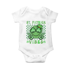 Funny St Patricks Day Baby Onesie St Patrick Vibes Retro Groovy TS02 White Print Your Wear
