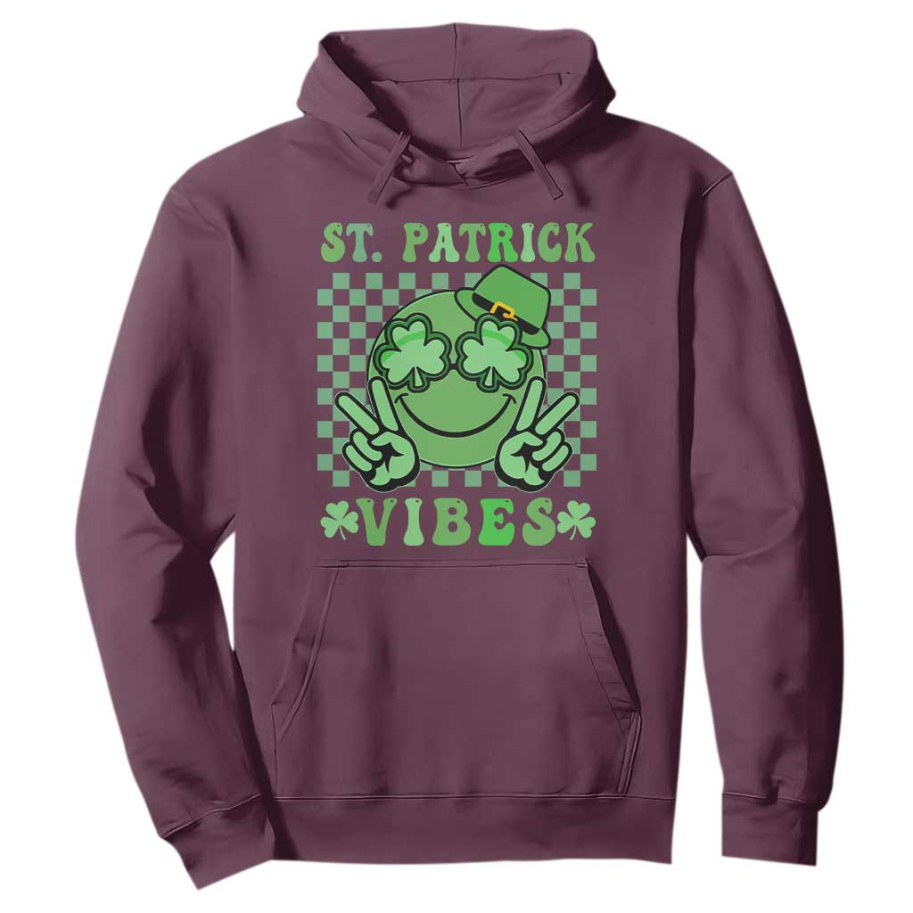 Funny St. Patricks Day Hoodie St Patrick Vibes Retro Groovy TS02 Maroon Printyourwear