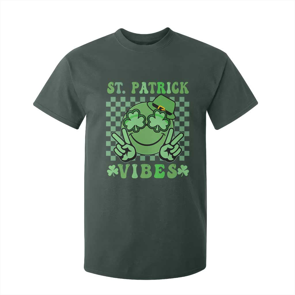 Funny St Patricks Day T Shirt For Kid St Patrick Vibes Retro Groovy TS02 Dark Forest Green Print Your Wear