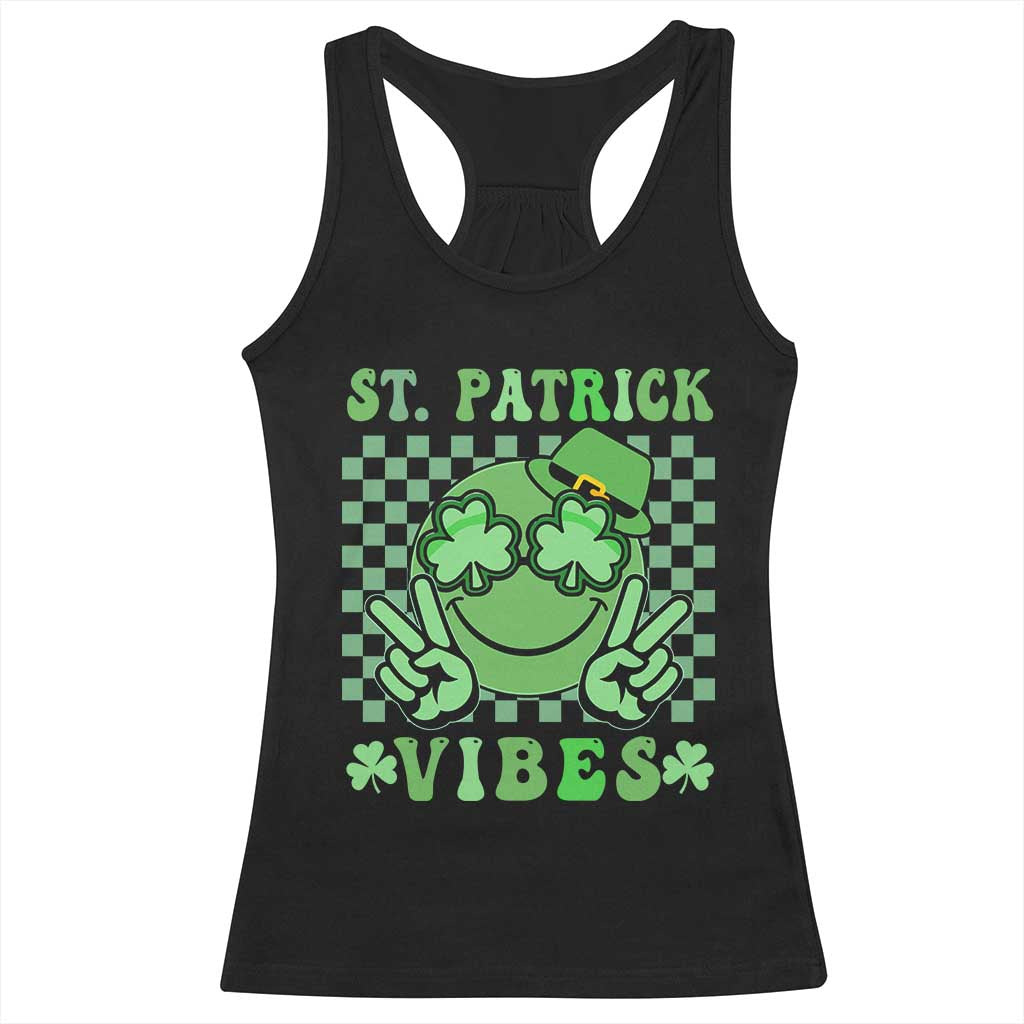 Funny St Patricks Day Racerback Tank Top St Patrick Vibes Retro Groovy TS02 Black Print Your Wear