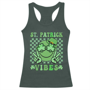 Funny St Patricks Day Racerback Tank Top St Patrick Vibes Retro Groovy TS02 Dark Forest Green Print Your Wear