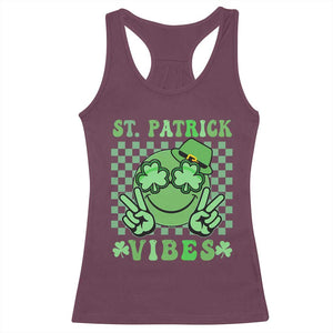 Funny St Patricks Day Racerback Tank Top St Patrick Vibes Retro Groovy TS02 Maroon Print Your Wear