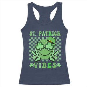 Funny St Patricks Day Racerback Tank Top St Patrick Vibes Retro Groovy TS02 Navy Print Your Wear