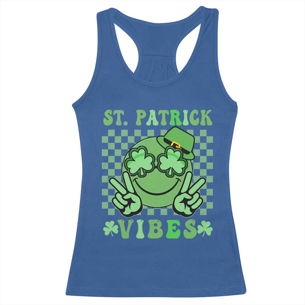 Funny St Patricks Day Racerback Tank Top St Patrick Vibes Retro Groovy TS02 Royal Blue Print Your Wear