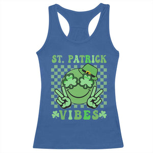 Funny St Patricks Day Racerback Tank Top St Patrick Vibes Retro Groovy TS02 Royal Blue Print Your Wear