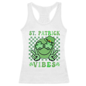 Funny St Patricks Day Racerback Tank Top St Patrick Vibes Retro Groovy TS02 White Print Your Wear
