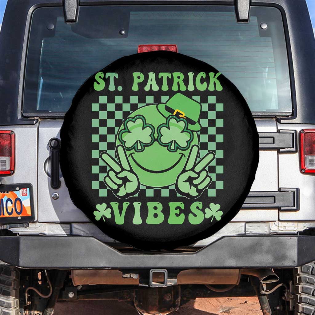 Funny St Patricks Day Spare Tire Cover St Patrick Vibes Retro Groovy TS02 No hole Black Print Your Wear