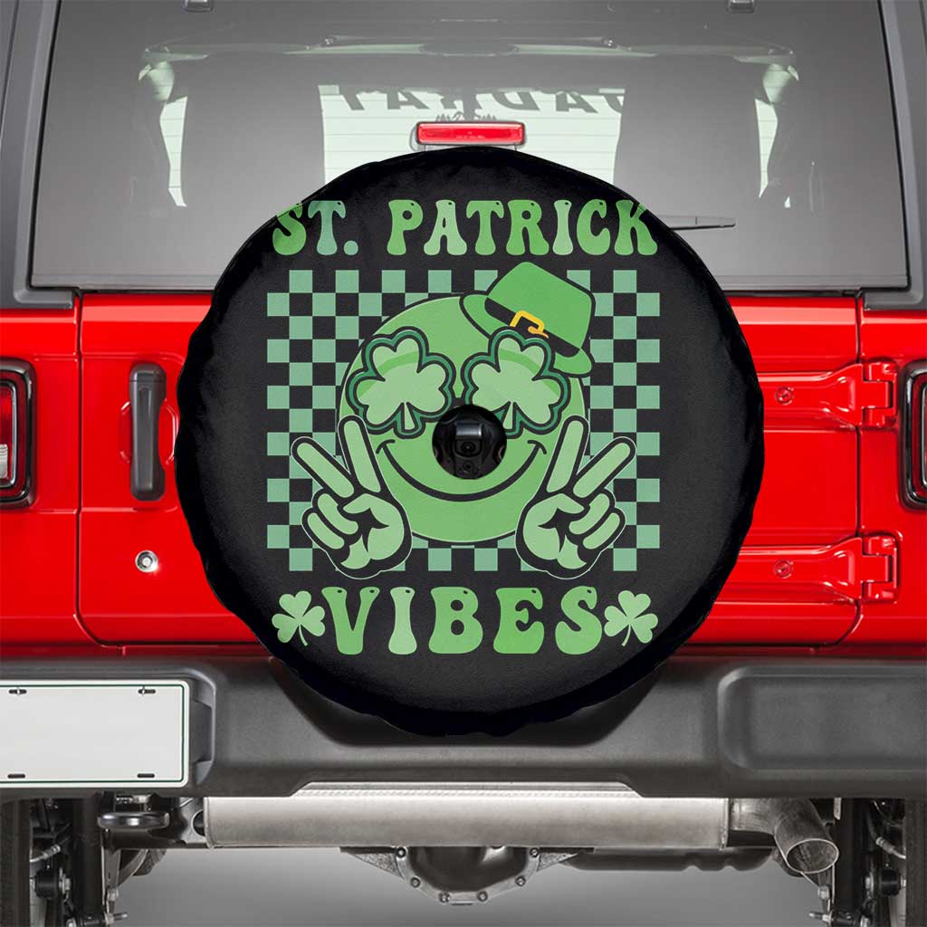 Funny St Patricks Day Spare Tire Cover St Patrick Vibes Retro Groovy TS02 Black Print Your Wear