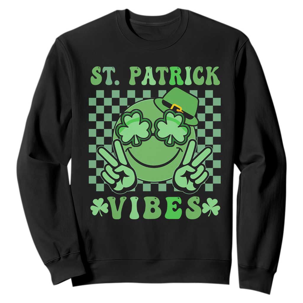 Funny St. Patricks Day Sweatshirt St Patrick Vibes Retro Groovy TS02 Black Printyourwear