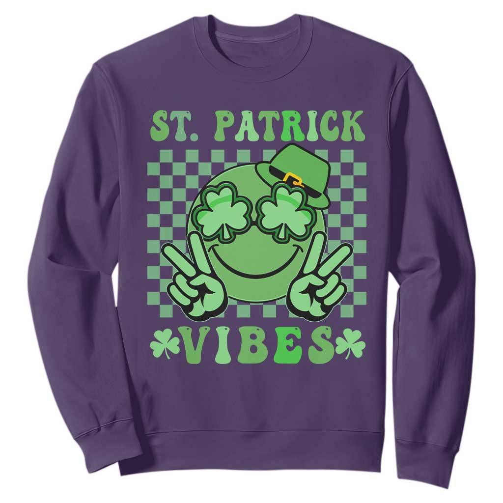 Funny St. Patricks Day Sweatshirt St Patrick Vibes Retro Groovy TS02 Purple Printyourwear
