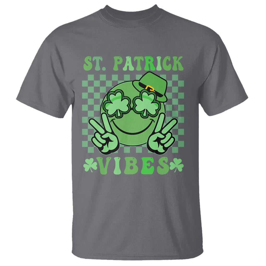 Funny St. Patricks Day T Shirt St Patrick Vibes Retro Groovy TS02 Charcoal Printyourwear