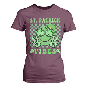 Funny St Patricks Day T Shirt For Women St Patrick Vibes Retro Groovy TS02 Maroon Print Your Wear