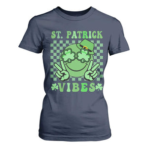 Funny St Patricks Day T Shirt For Women St Patrick Vibes Retro Groovy TS02 Navy Print Your Wear