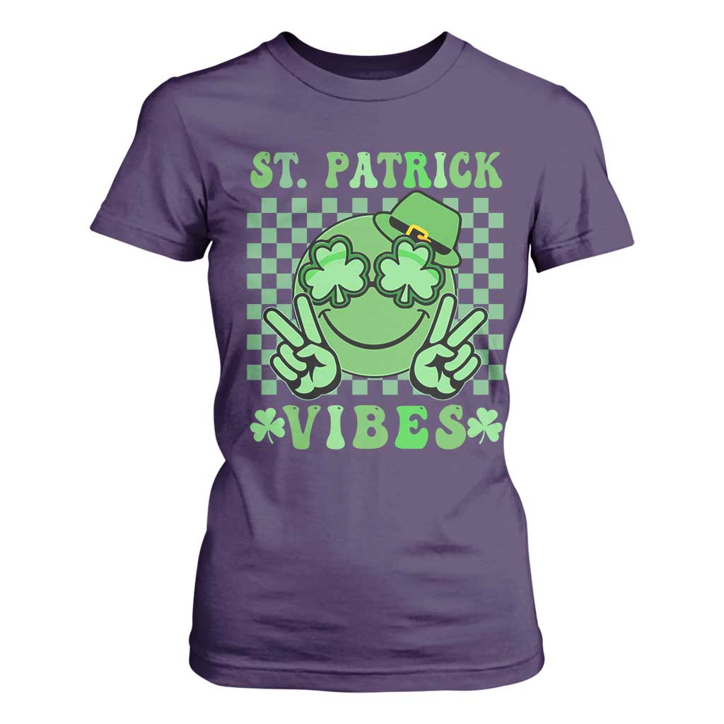 Funny St Patricks Day T Shirt For Women St Patrick Vibes Retro Groovy TS02 Purple Print Your Wear