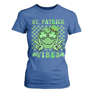 Funny St Patricks Day T Shirt For Women St Patrick Vibes Retro Groovy TS02 Royal Blue Print Your Wear