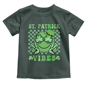 Funny St Patricks Day Toddler T Shirt St Patrick Vibes Retro Groovy TS02 Dark Forest Green Print Your Wear