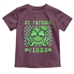 Funny St Patricks Day Toddler T Shirt St Patrick Vibes Retro Groovy TS02 Maroon Print Your Wear