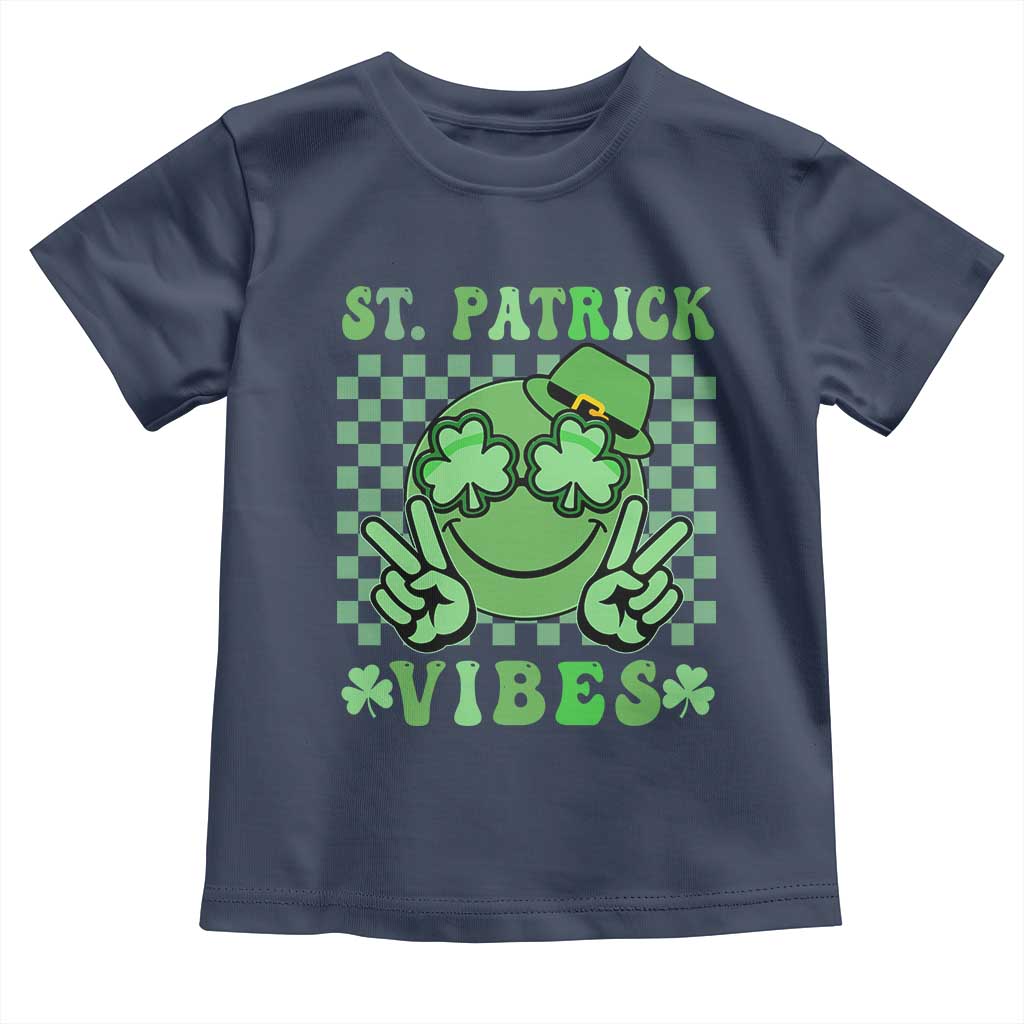 Funny St Patricks Day Toddler T Shirt St Patrick Vibes Retro Groovy TS02 Navy Print Your Wear