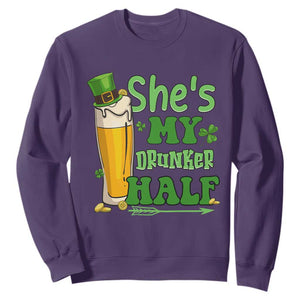 Funny St. Patricks Day Drinking Couple Matching Sweatshirt She's My Drunker Half TS02 Purple Printyourwear