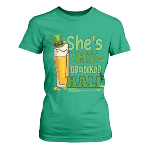 Funny St Patricks Day Drinking Couple Matching T Shirt For Women She's My Drunker Half TS02 Irish Green Print Your Wear