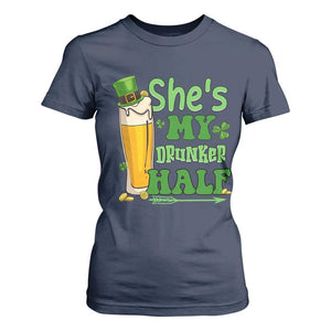 Funny St Patricks Day Drinking Couple Matching T Shirt For Women She's My Drunker Half TS02 Navy Print Your Wear