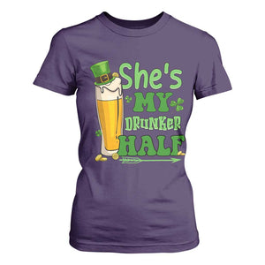 Funny St Patricks Day Drinking Couple Matching T Shirt For Women She's My Drunker Half TS02 Purple Print Your Wear