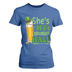 Funny St Patricks Day Drinking Couple Matching T Shirt For Women She's My Drunker Half TS02 Royal Blue Print Your Wear
