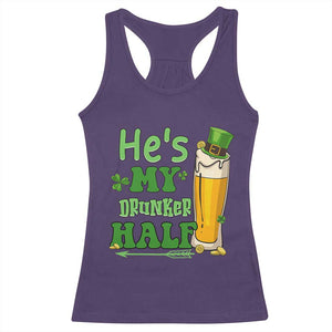 Funny St Patricks Day Drinking Couple Matching Racerback Tank Top He's My Drunker Half TS02 Purple Print Your Wear