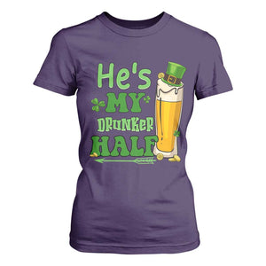 Funny St Patricks Day Drinking Couple Matching T Shirt For Women He's My Drunker Half TS02 Purple Print Your Wear