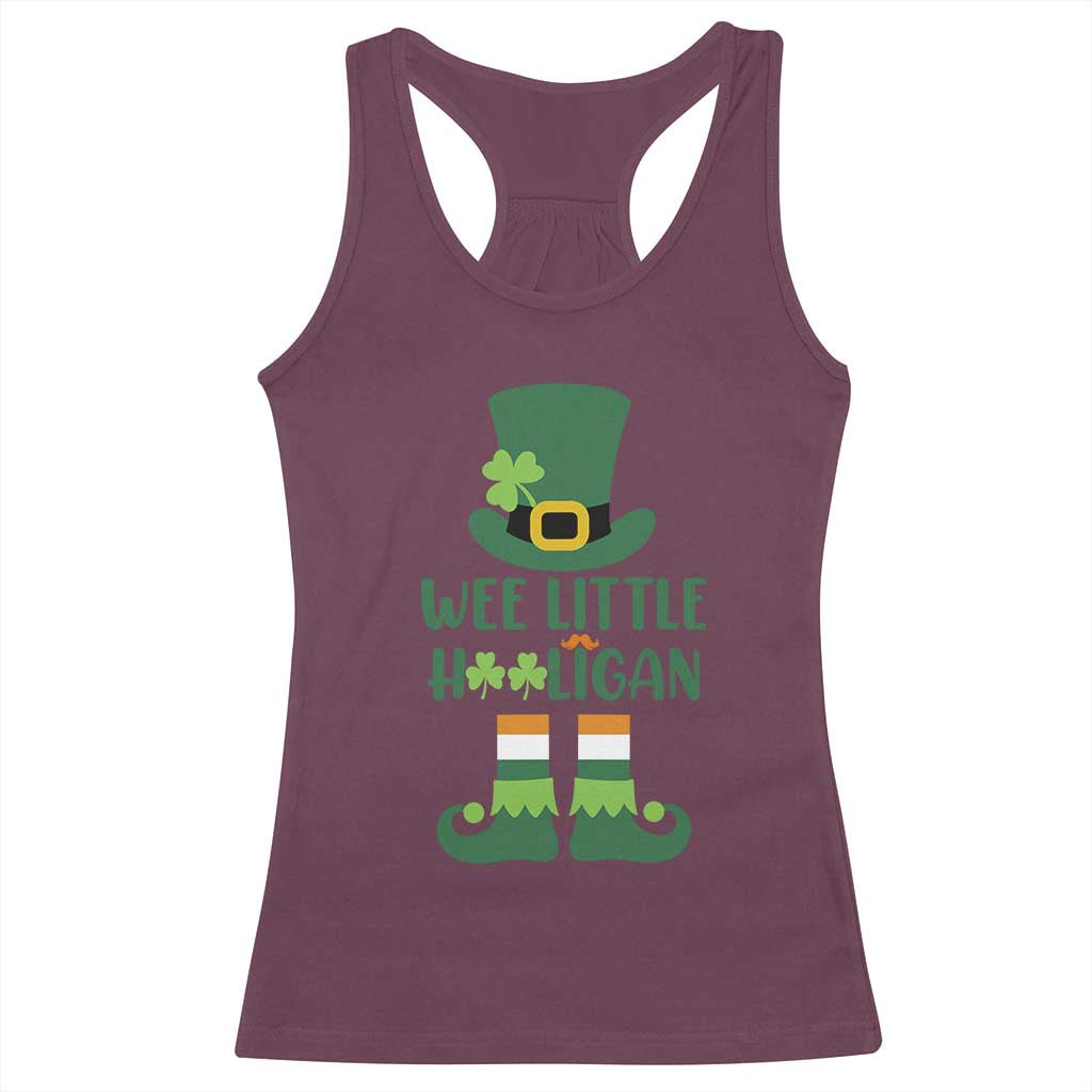 Cute St Patricks Day Racerback Tank Top Wee Little Hooligan Leprechaun for Boy Kids TS02 Maroon Print Your Wear