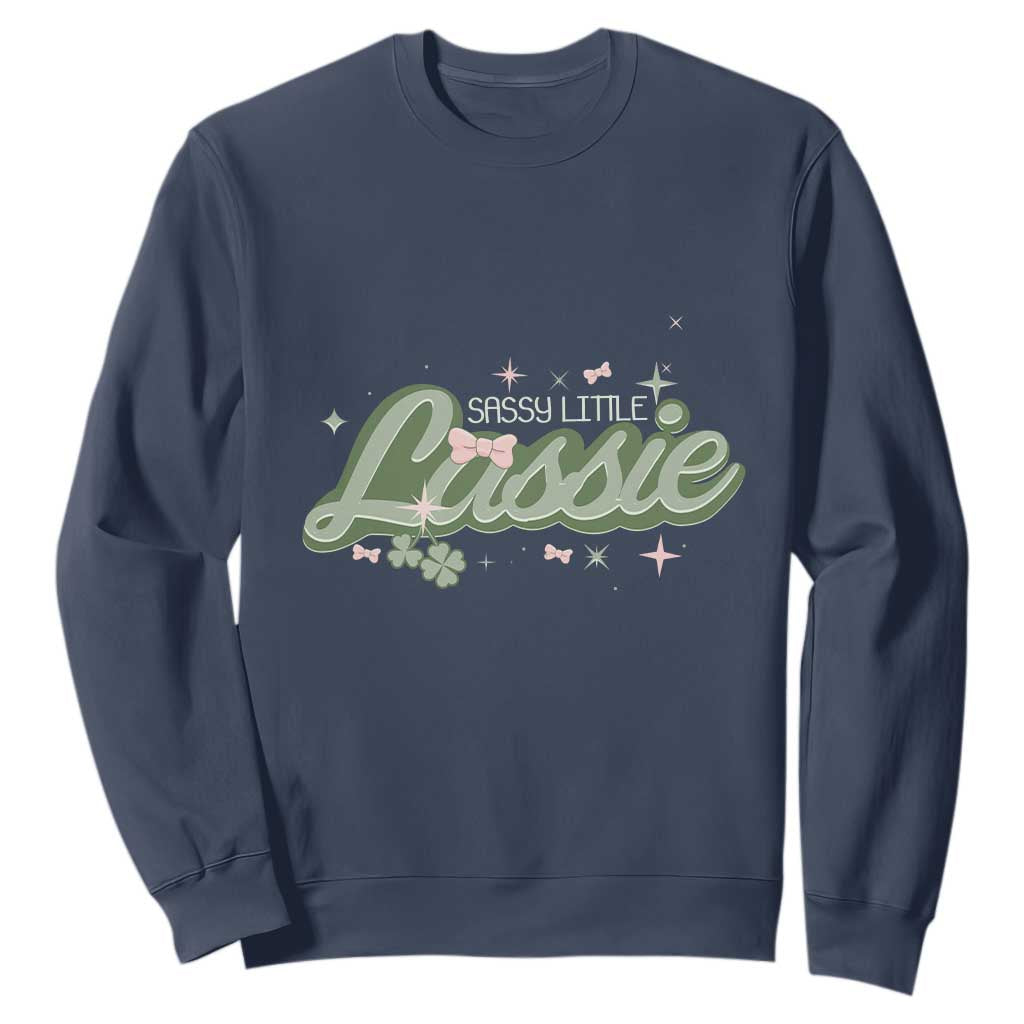 Cute St. Patricks Day Sweatshirt Sassy Little Lassie for Girl Kids TS02 Navy Printyourwear