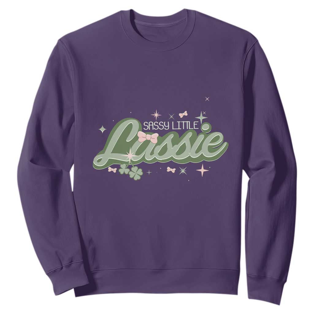 Cute St. Patricks Day Sweatshirt Sassy Little Lassie for Girl Kids TS02 Purple Printyourwear