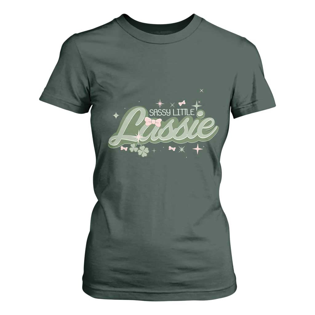 Cute St Patricks Day T Shirt For Women Sassy Little Lassie for Girl Kids TS02 Dark Forest Green Print Your Wear