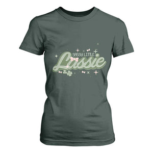 Cute St Patricks Day T Shirt For Women Sassy Little Lassie for Girl Kids TS02 Dark Forest Green Print Your Wear